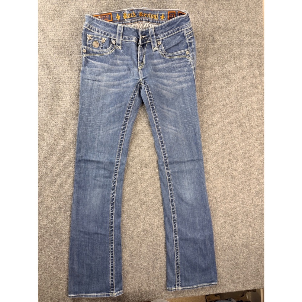 Rock Revival Celine Bootcut Jeans Womens 27 Blue Denim Y2K Distressed Rhinestone